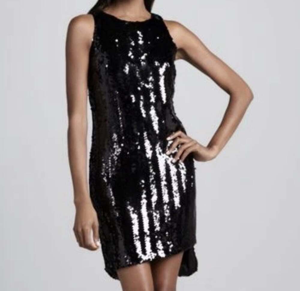 New TAHARI BARI All Sequin Black Sleeveless Party Evening Holiday Dress Size 6